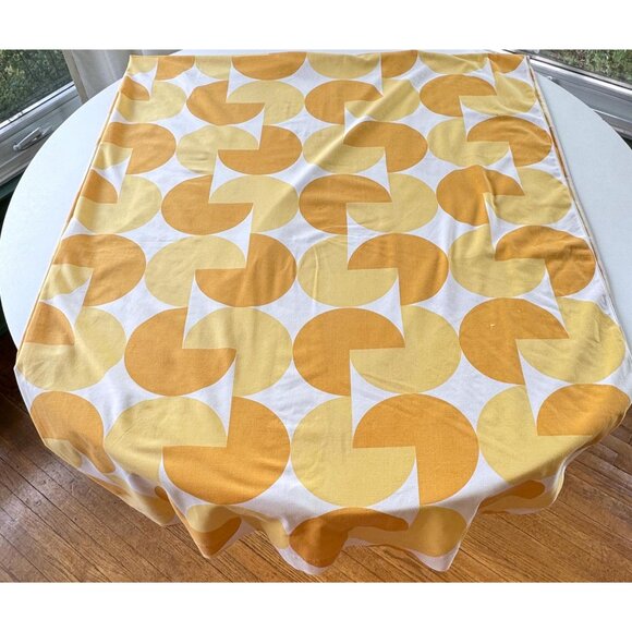 Vintage 70s flat / top sheet, geometric orange yellow round shapes, twin size - Picture 4 of 10